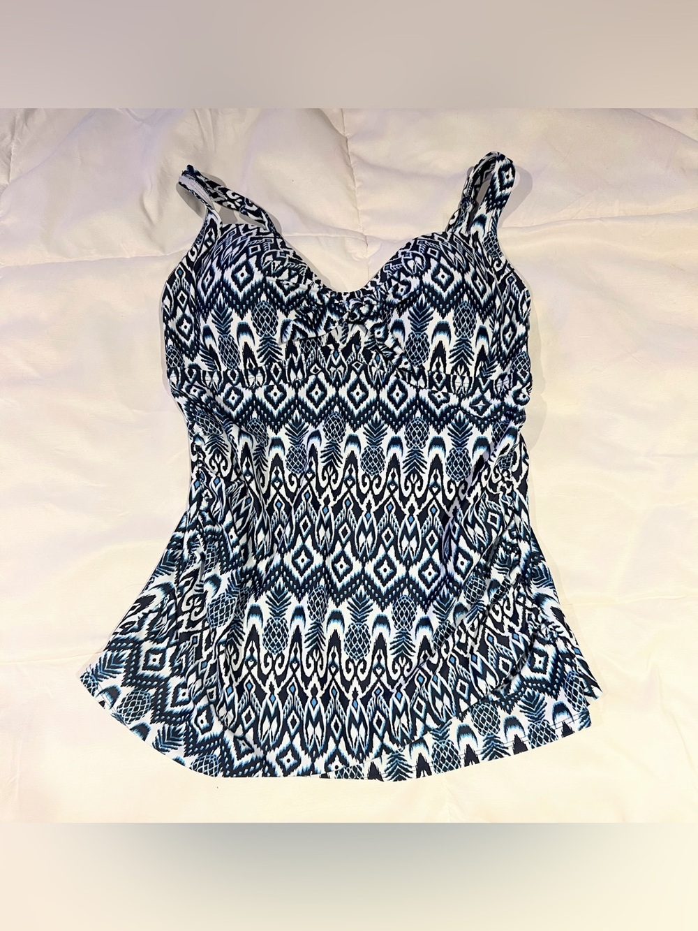 Kona Sol Navy & White Printed Tankini Top